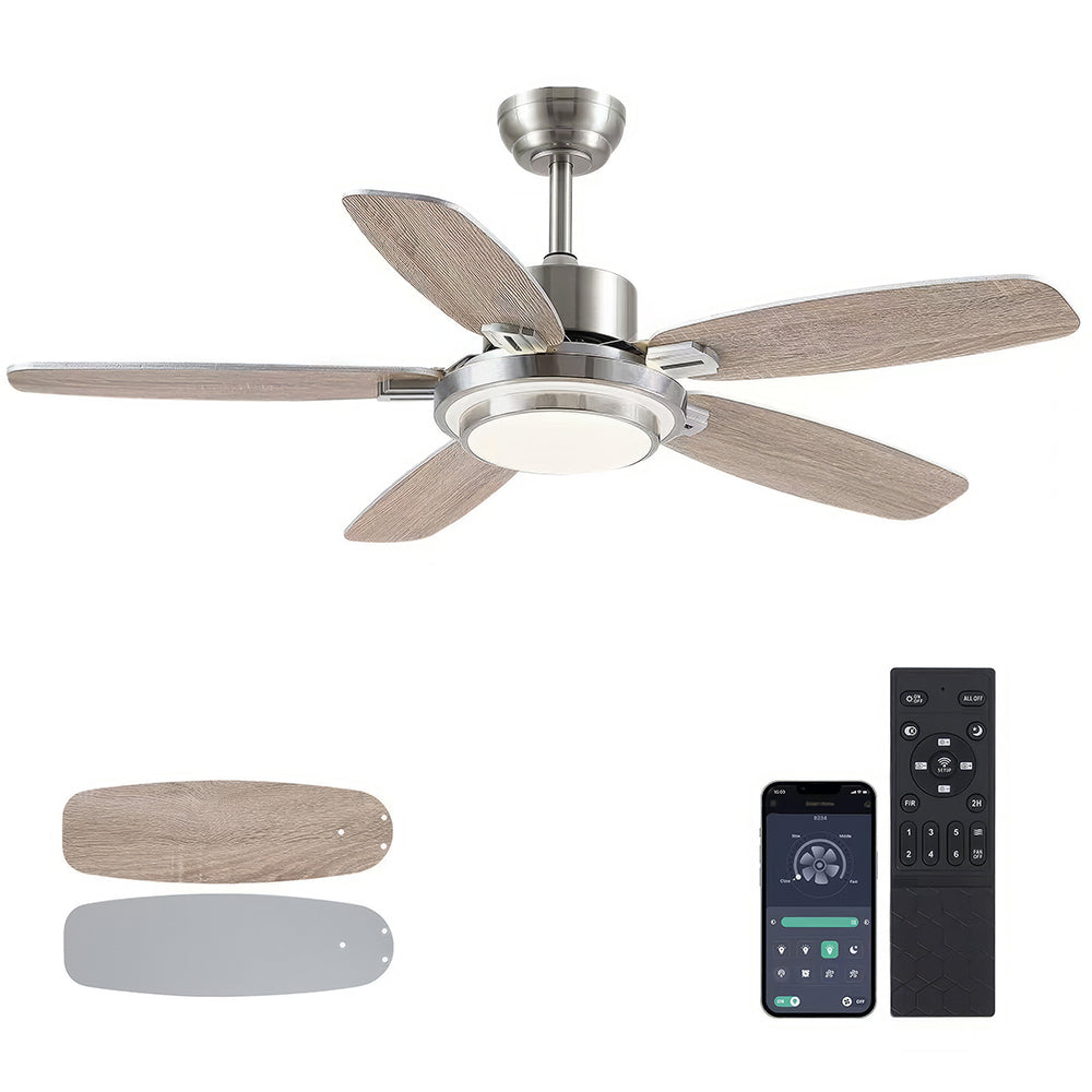 50" Smart Ceiling Fan w/Light, APP+Remote, Reversible DC Motor, Nickel