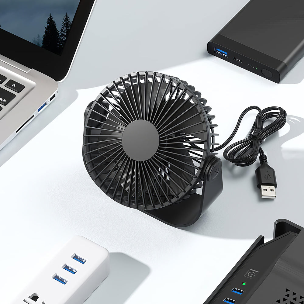 5.5" USB Desk Fan w/3 Speeds, 90° Tilt, Quiet Personal Fan for Office Travel Black