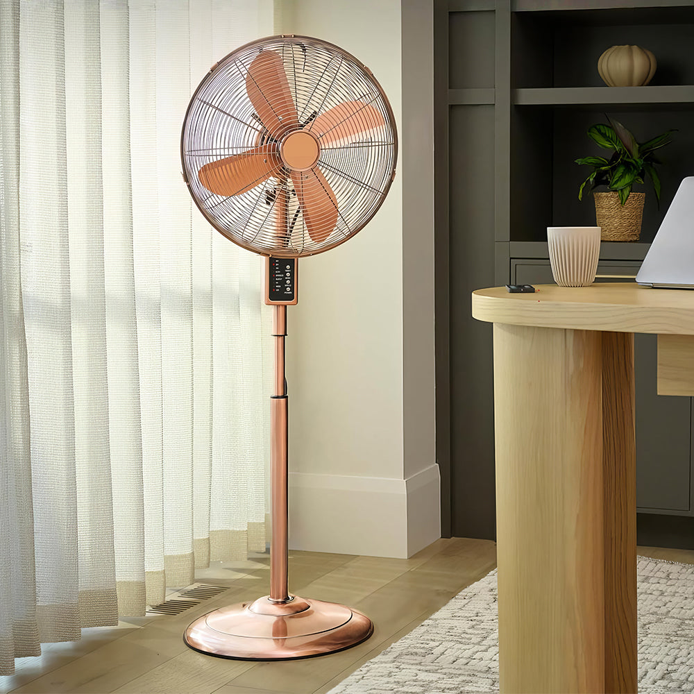 16" Copper Digital Stand Fan w/Remote, Timer, Adjustable Height, 3 Modes
