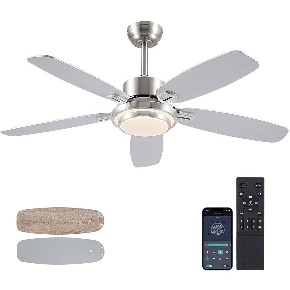 50" Smart Ceiling Fan w/Light, APP+Remote, Reversible DC Motor, Nickel