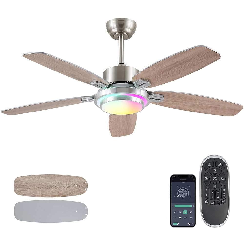 50" Smart Ceiling Fan w/Light, APP+Remote, Reversible DC Motor, Nickel