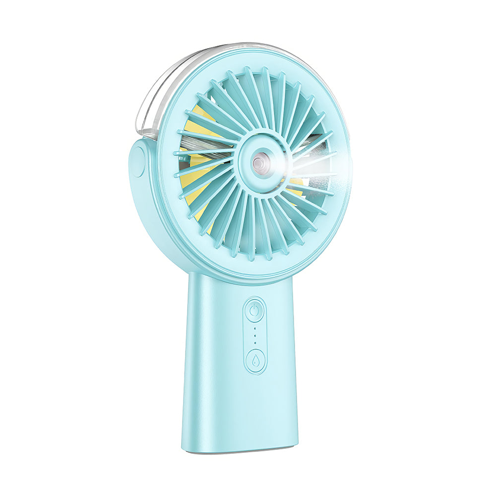 Handheld Misting Fan w/4000mAh Power Bank, 90° Rotatable, 3 Speeds - Blue