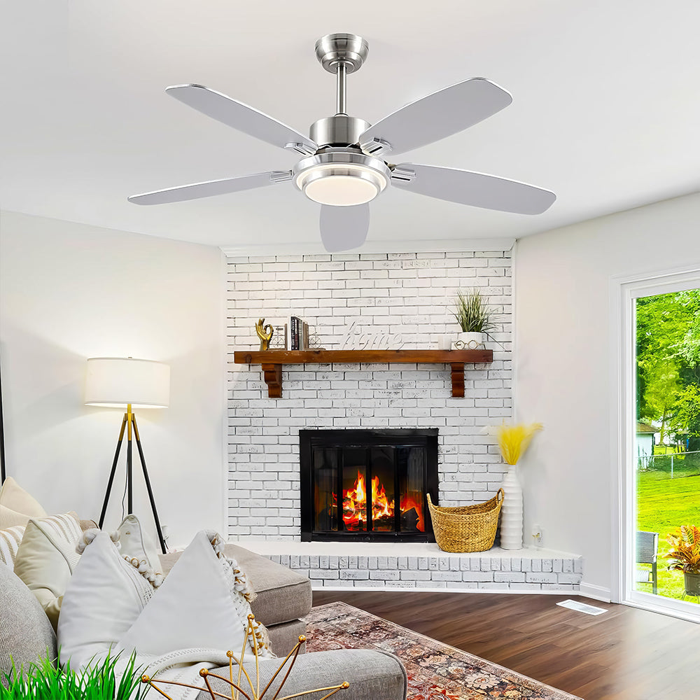 50" Smart Ceiling Fan w/Light, APP+Remote, Reversible DC Motor, Nickel
