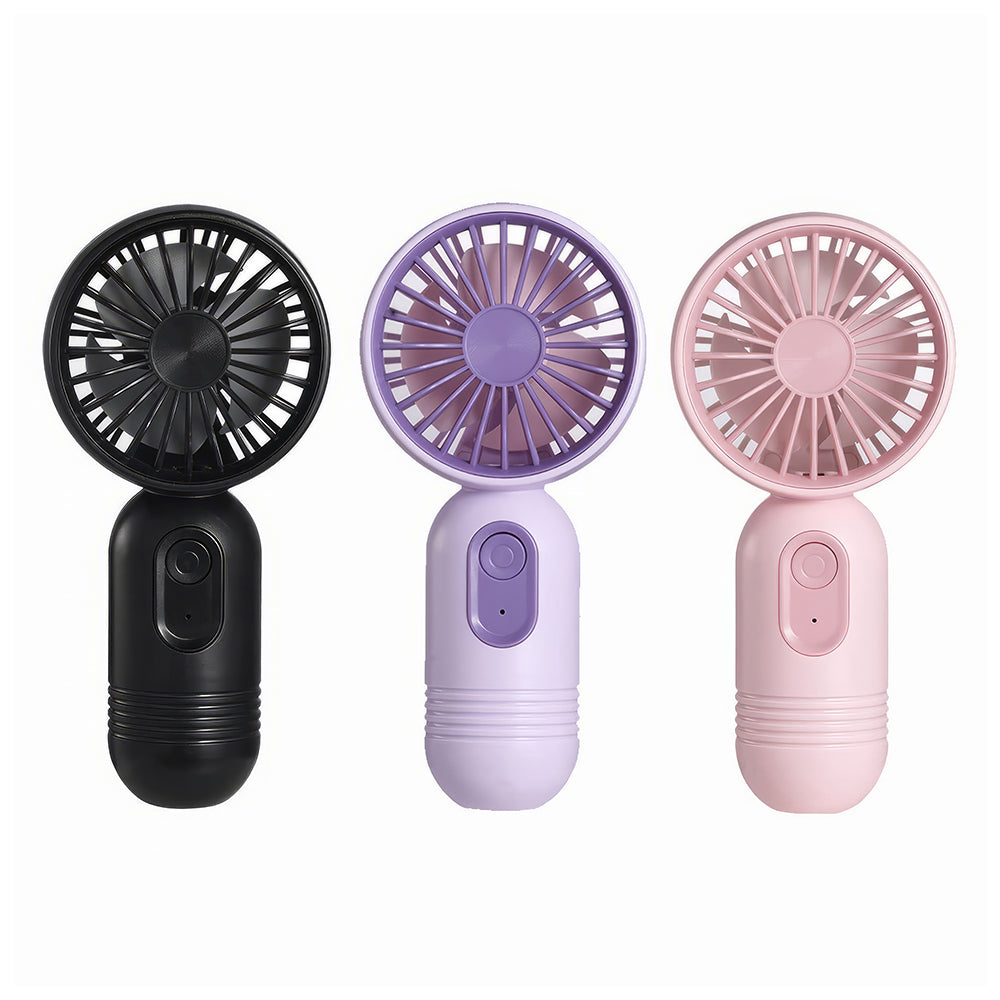 3 Pack Mini USB Fans: Cute Handheld 3-Speed Rechargeable Fans - Black/Pink/Purple