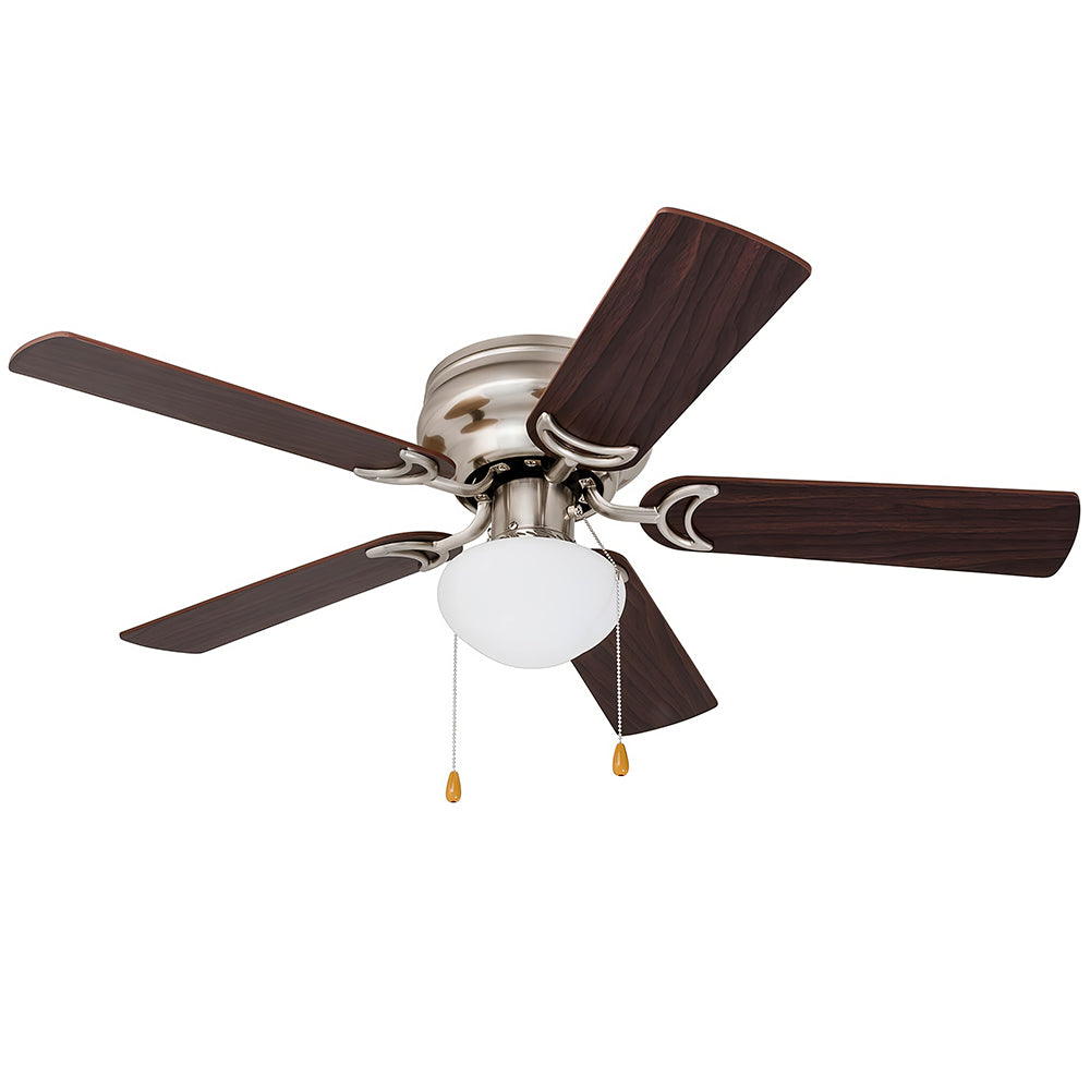 42" Flush Mount Ceiling Fan w/Light & Pull Chain, No Remote, Satin Nickel