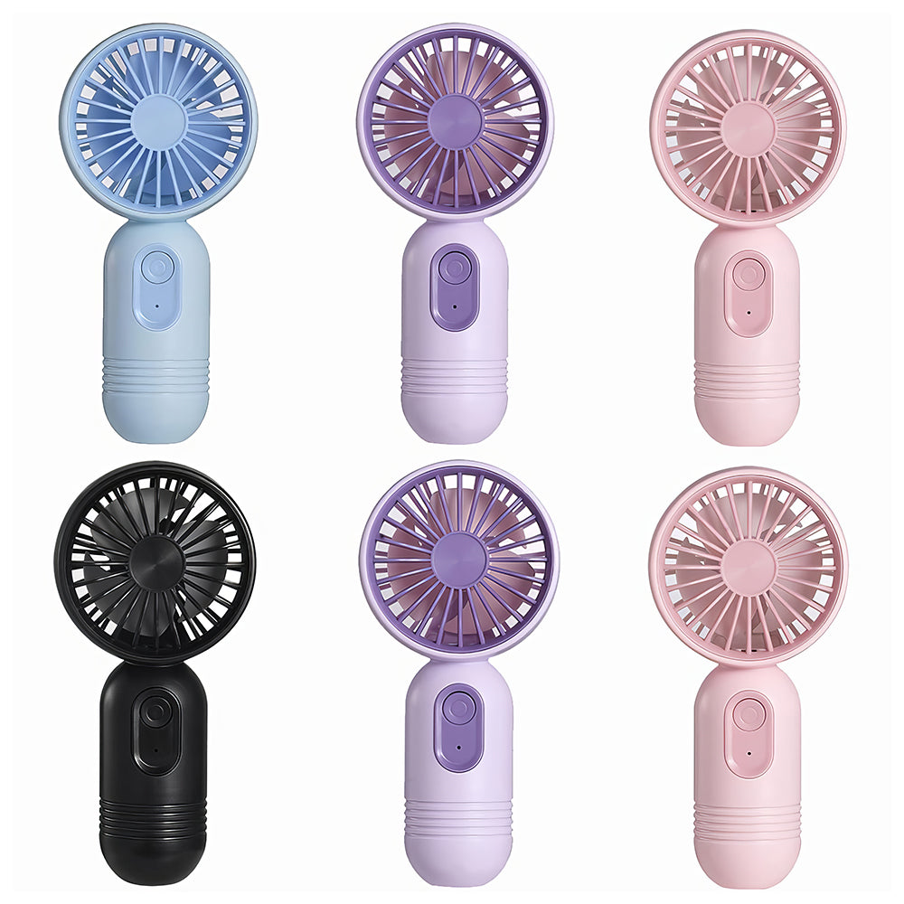 3 Pack Mini USB Fans: Cute Handheld 3-Speed Rechargeable Fans - Black/Pink/Purple