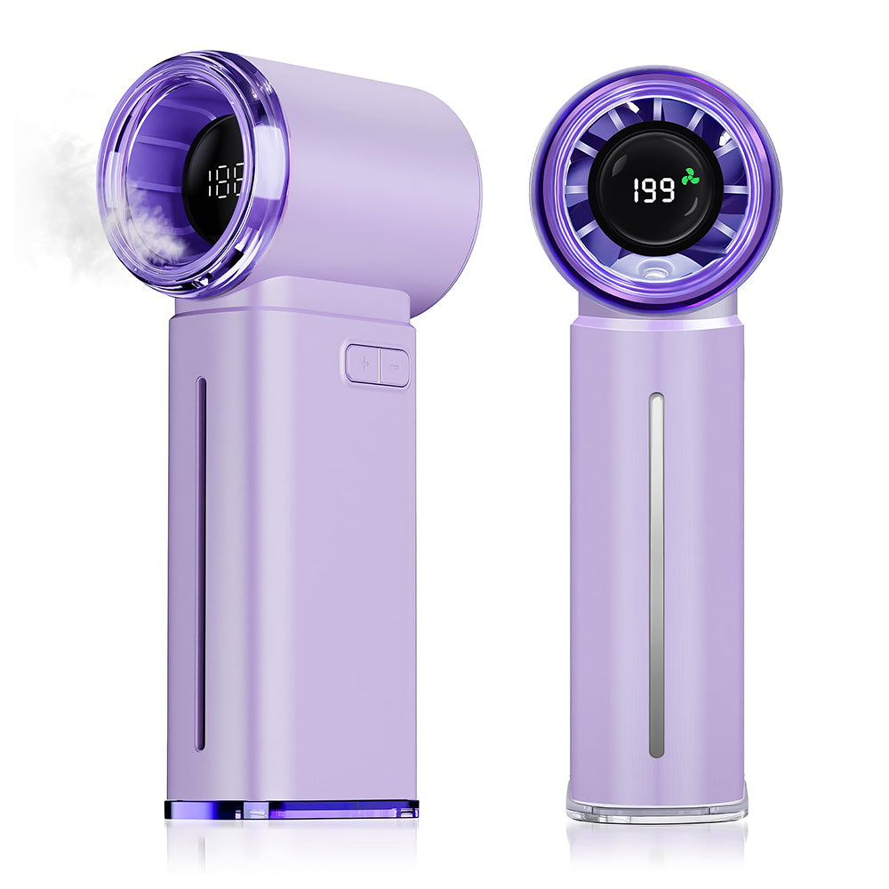 Handheld Misting Fan w/199 Speeds, 5000mAh Power Bank, Digital Display