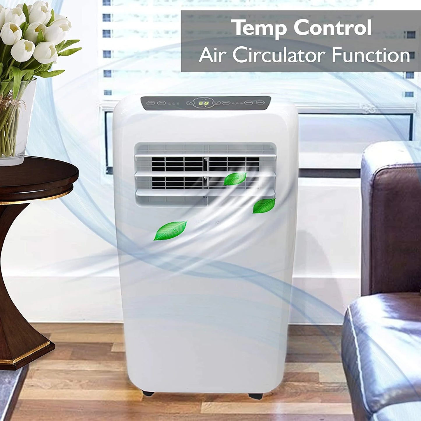 10000 BTU Portable Air Conditioner 9000 BTU Heater 4in1 AC Unit with Builtin Dehumidifier Fan Modes Remote Control Complete Window Exhaust Kit for Rooms Up to 350 Sq Ft