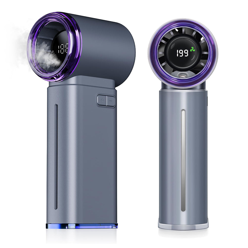 Handheld Misting Fan w/199 Speeds, 5000mAh Power Bank, Digital Display