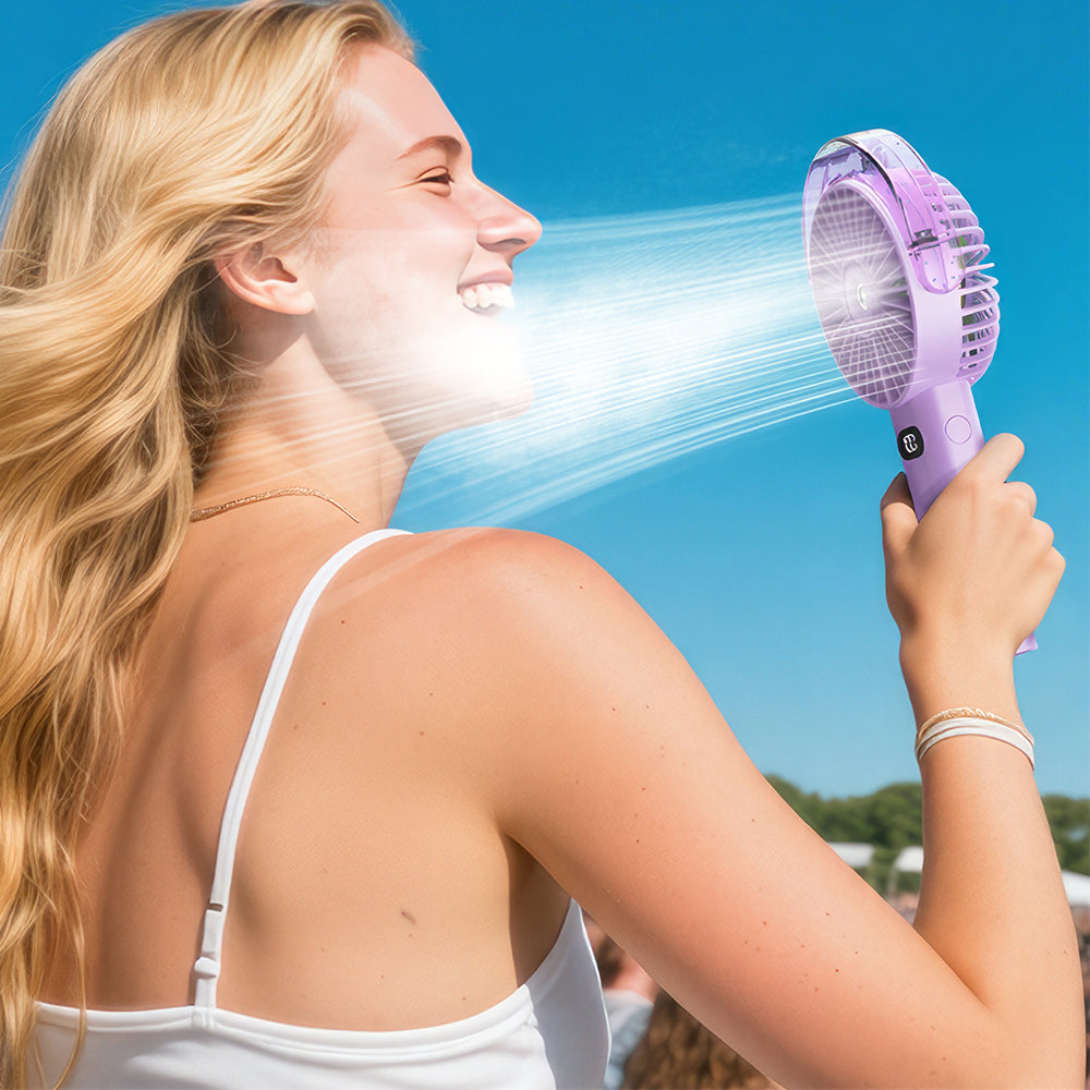 Handheld Misting Fan w/4000mAh, 4 Speeds & LED Display - Beach Travel Essential
