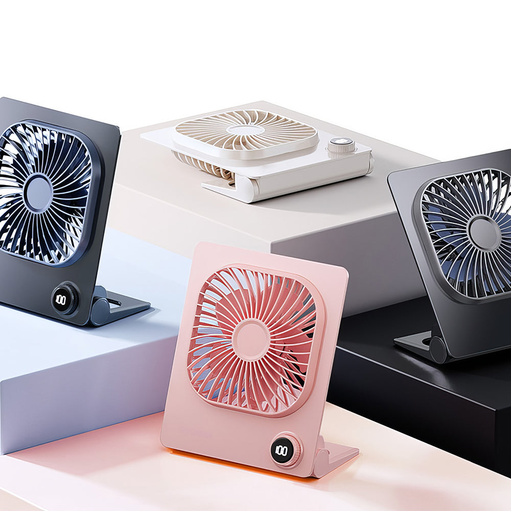 6.6" Desk Fan w/100 Speeds, Digital Display, 5000mAh, Foldable