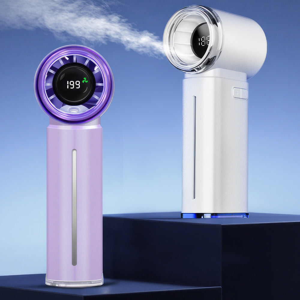 Handheld Misting Fan w/199 Speeds, 5000mAh Power Bank, Digital Display