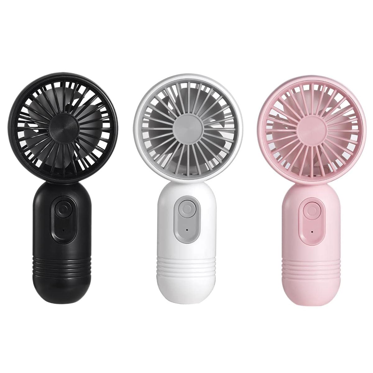 3 Pack Mini USB Fans: Cute Handheld 3-Speed Rechargeable Fans - Black/Pink/Purple