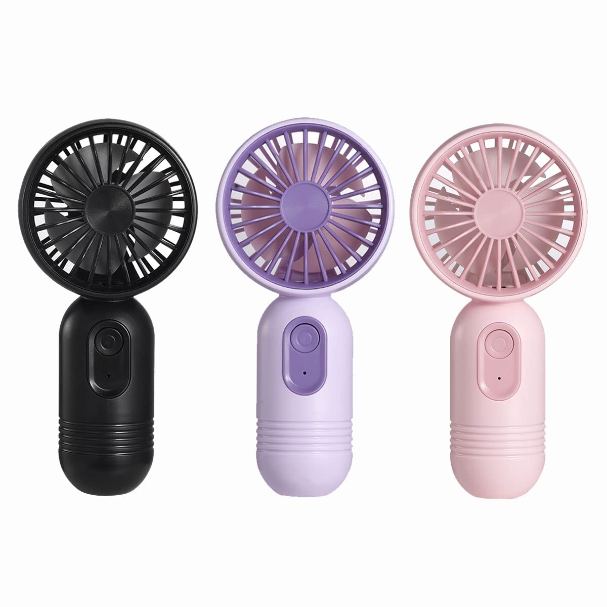 3 Pack Mini USB Fans: Cute Handheld 3-Speed Rechargeable Fans - Black/Pink/Purple
