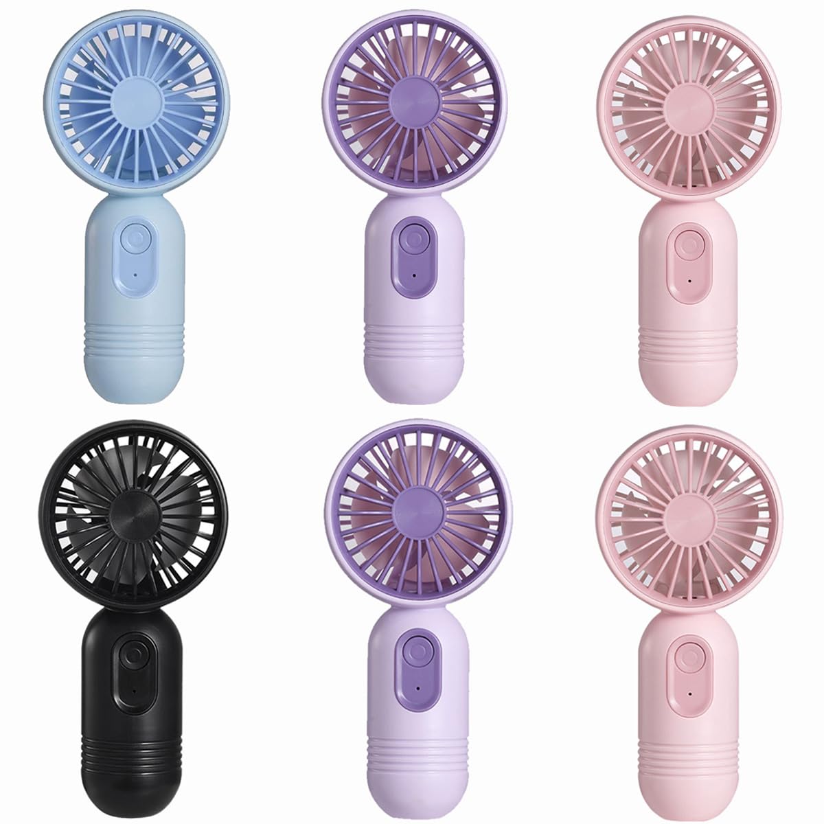 3 Pack Mini USB Fans: Cute Handheld 3-Speed Rechargeable Fans - Black/Pink/Purple