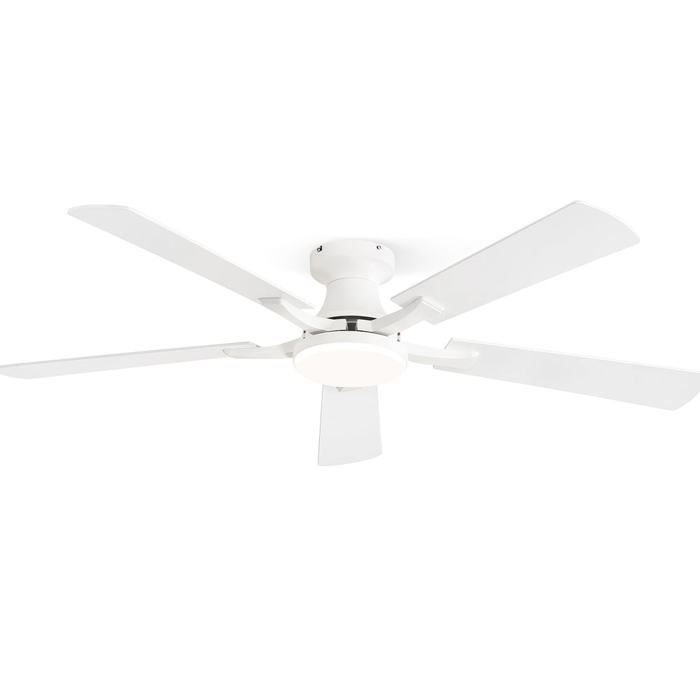 52" Flush Mount Ceiling Fan w/Light, App & Remote, Dimmable LED, Brown