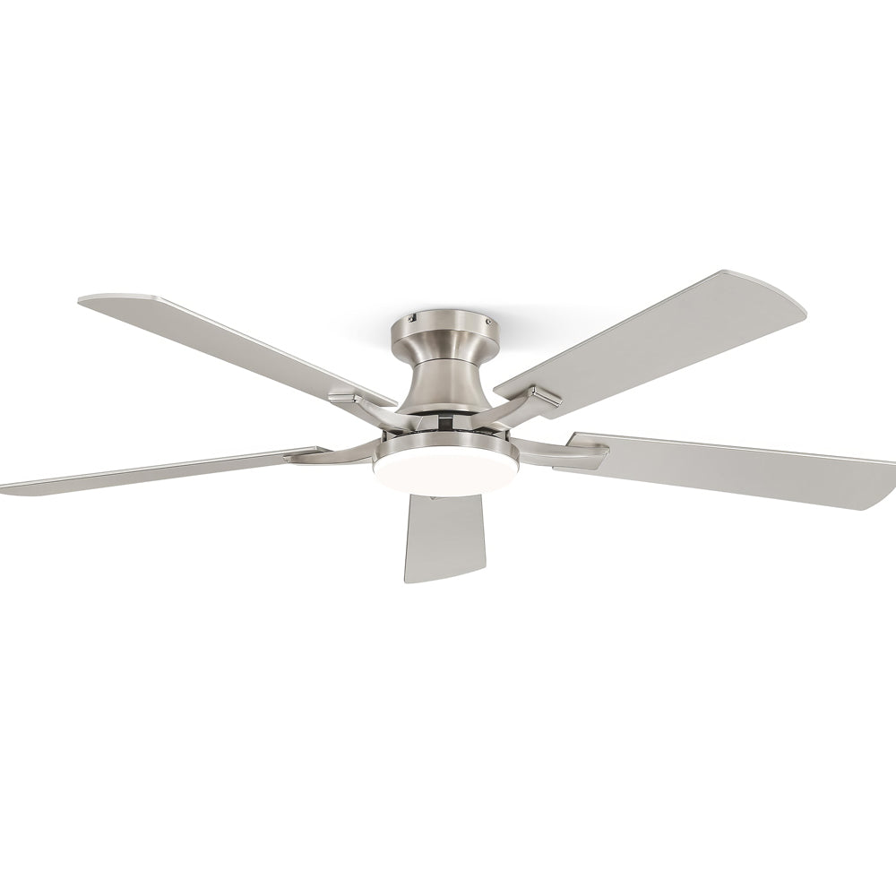 52" Flush Mount Ceiling Fan w/Light, App & Remote, Dimmable LED, Brown