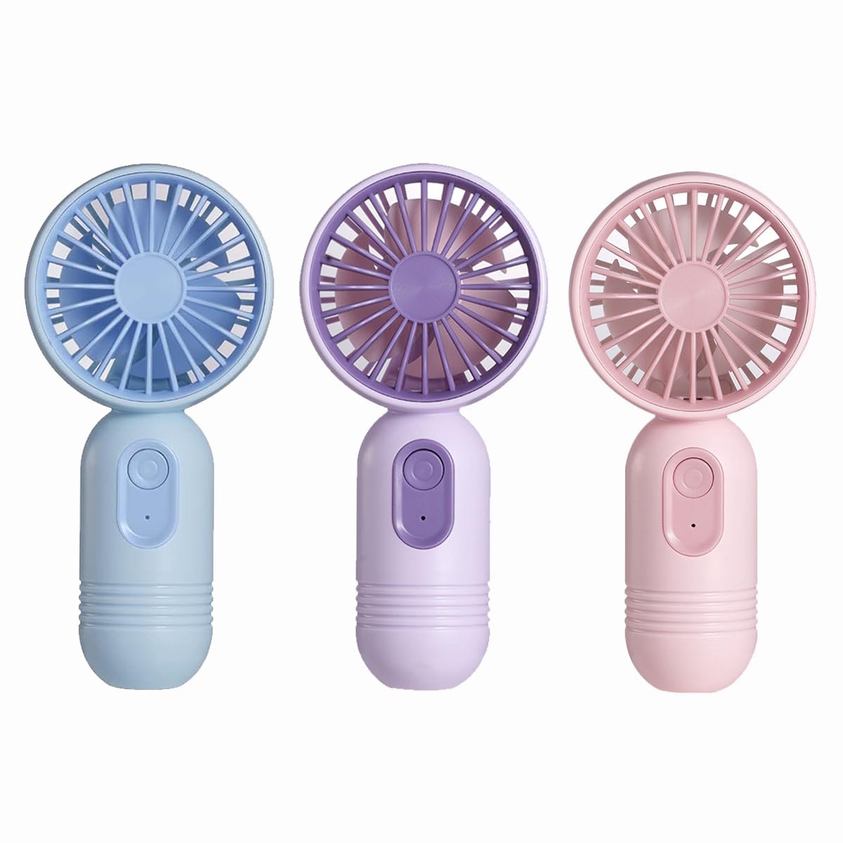 3 Pack Mini USB Fans: Cute Handheld 3-Speed Rechargeable Fans - Black/Pink/Purple