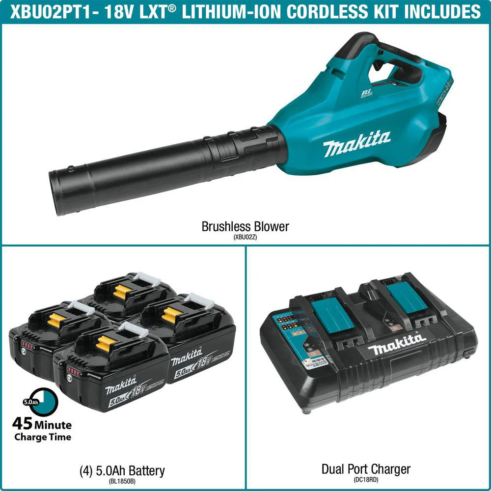 120 MPH 473 CFM 18-Volt x2 (36-Volt) LXT Lithium-Ion Brushless Cordless Blower Kit with Four 5.0 Ah Batteries